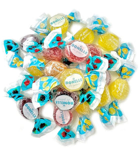 KLUB BULK Bonelle Italian Jellies flavor close-up showing mandarin, lemon, strawberry, blackberry.