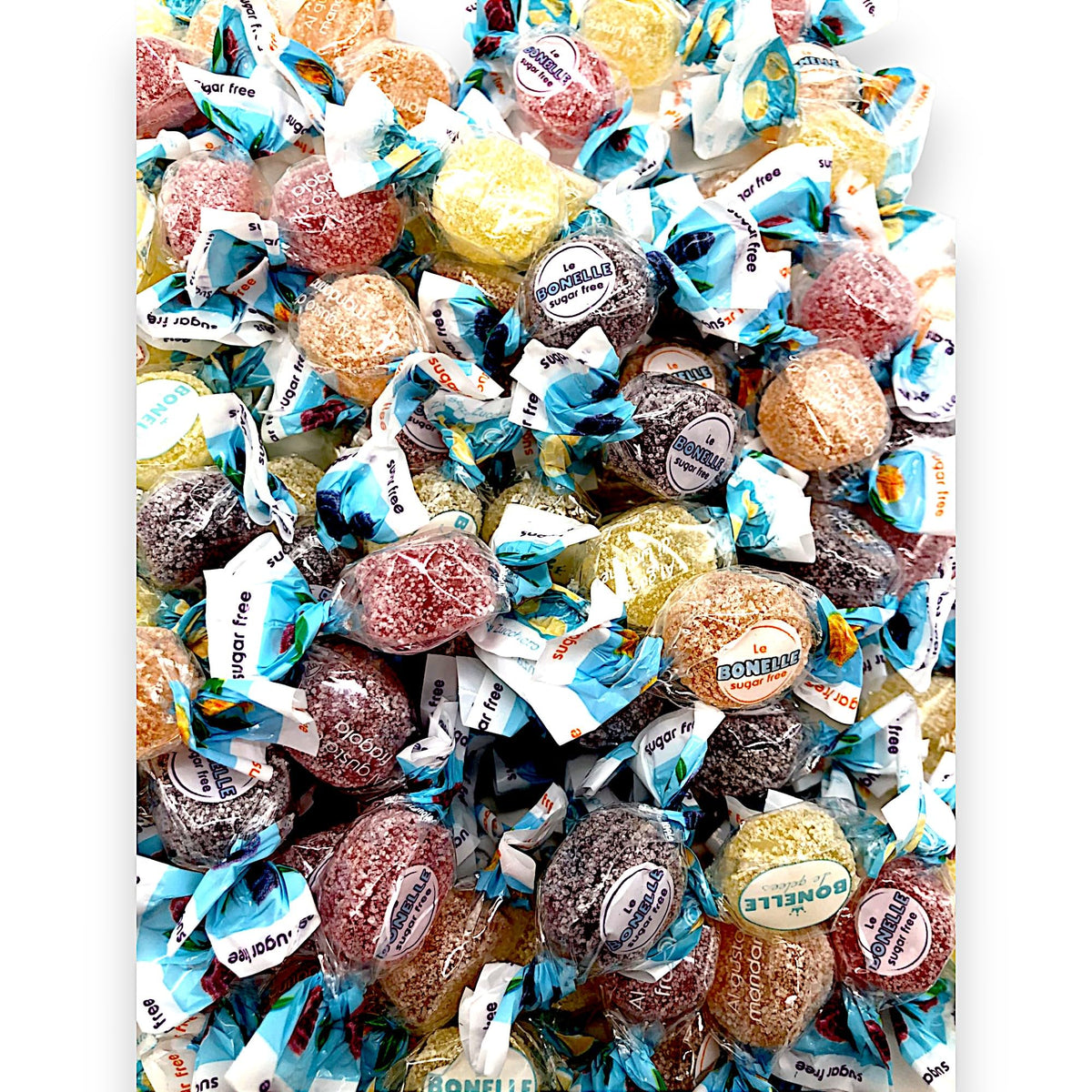 KLUB BULK Bonelle Italian Jellies unwrapped, sugar-free fruit candy for on-the-go snacking.