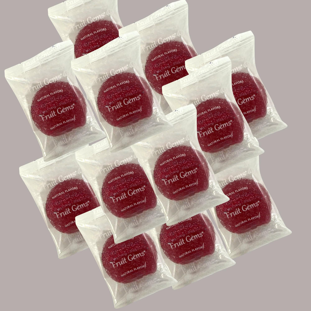 KLUB BULK raspberry fruit gems, individually wrapped for sharing and on-the-go snacking.