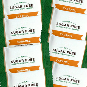 KLUB BULK sugar-free milk chocolate caramel tiles 1lb close-up of creamy caramel center