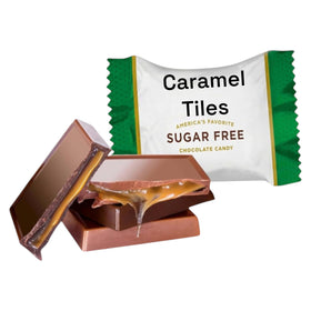 KLUB BULK sugar-free milk chocolate caramel tiles pack open on table