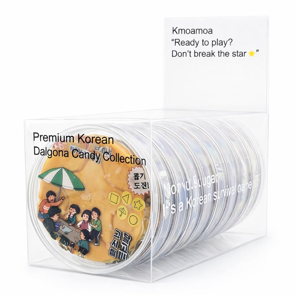 KMOAMOA Korean dalgona candy 10-pack box set designed for sharing and gifting.