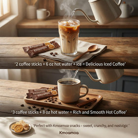 KMOAMOA single-serve coffee packets ideal for quick, mess-free brews.