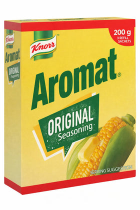 Seasoned dish using Knorr Aromat for savory depth on meats and vegetables