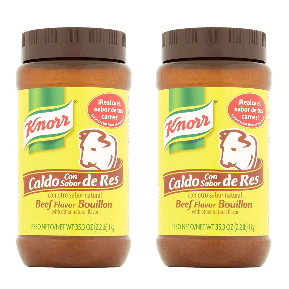 Knorr beef flavor bouillon two-pack jars for rich broths.