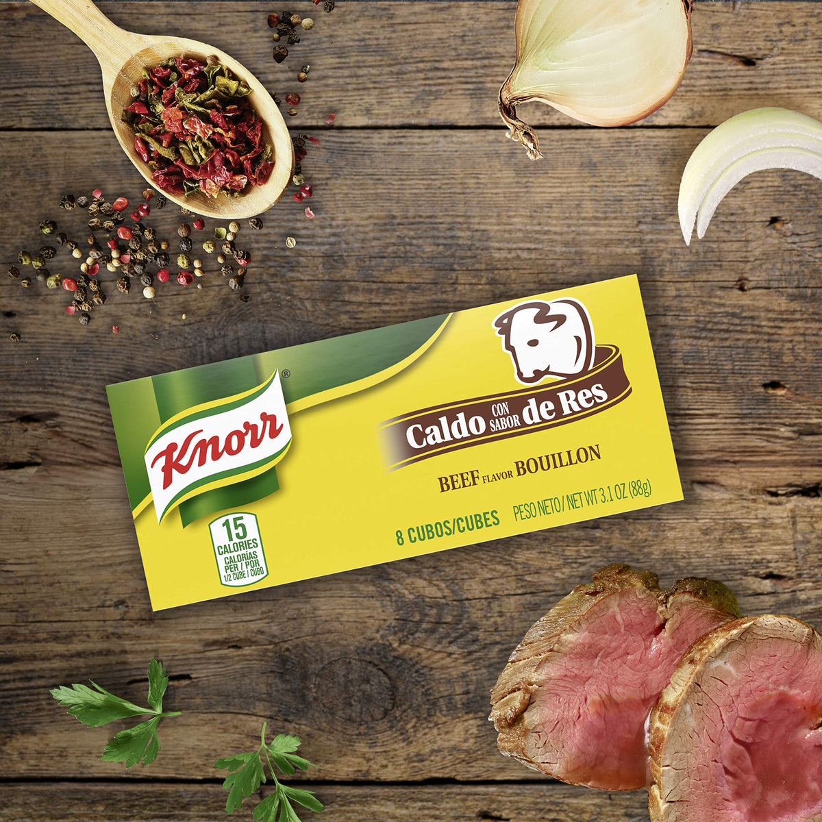 Knorr Latin Beef cubes used in a stew pot for depth
