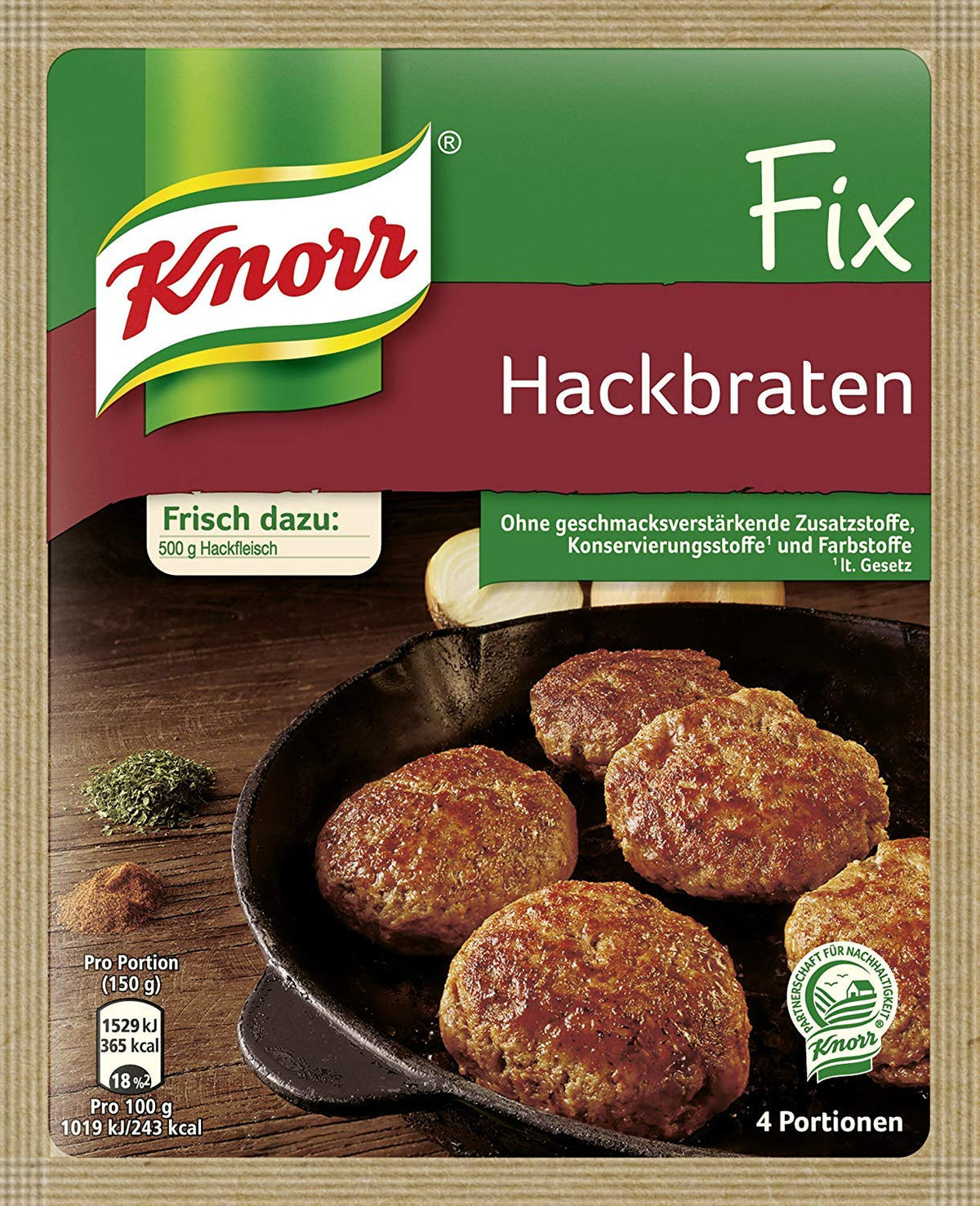 Knorr Fix Hackbraten meatloaf mix pack-4 shown for quick weeknight dinners.
