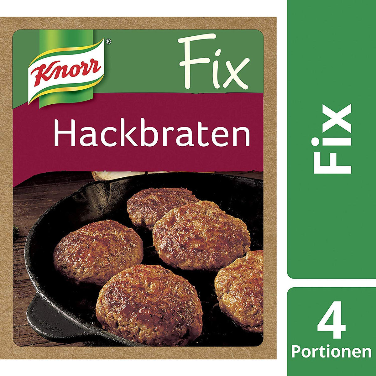 Spicy Knorr Fix Hackbraten meatball blend in a sachet for bold flavor.