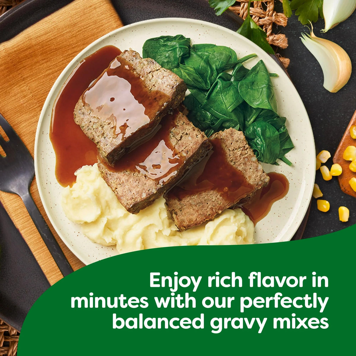 Knorr Gravy Classics poured over mashed potatoes for a creamy finish