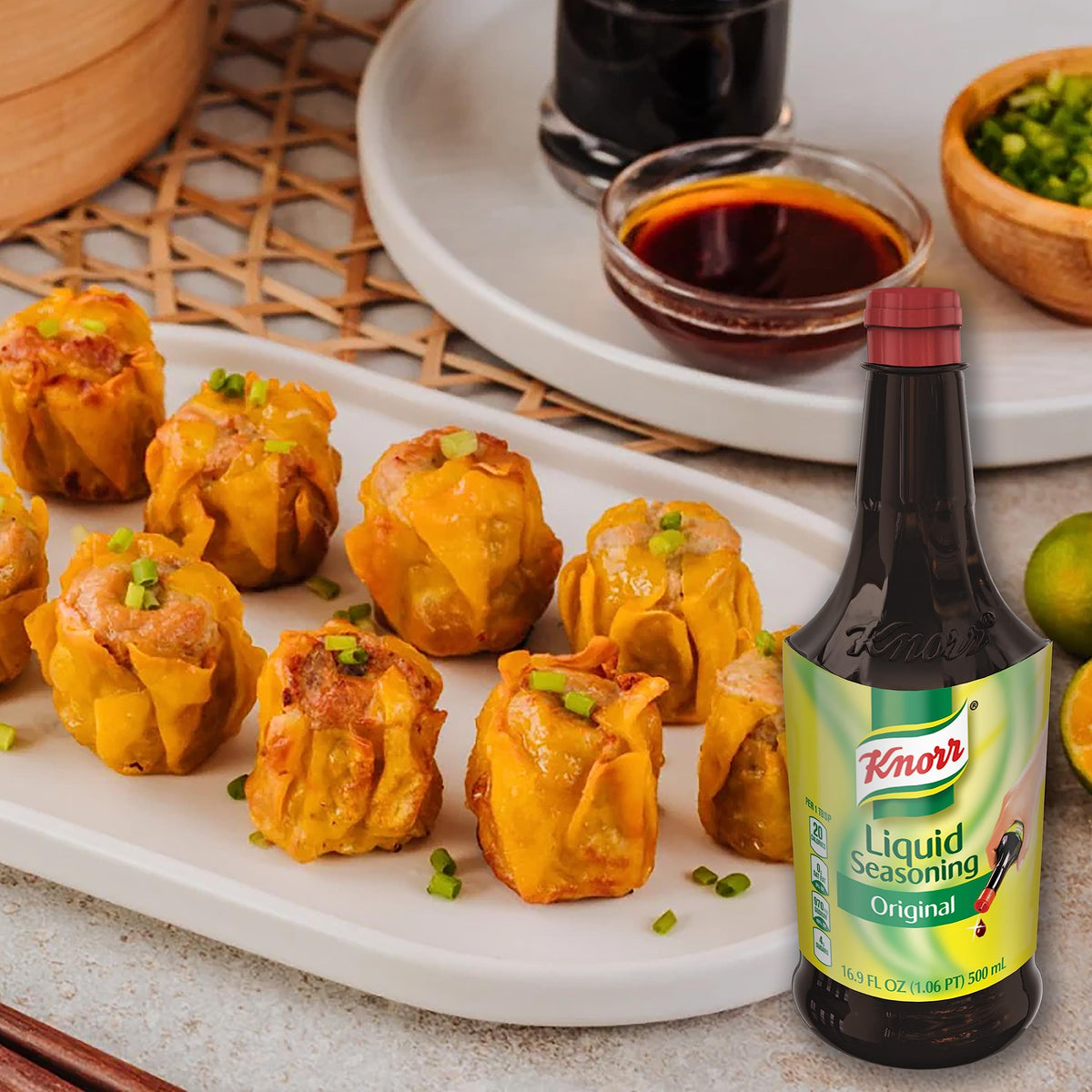 A prepared dish enhanced by Knorr Liquid Seasoning Original.