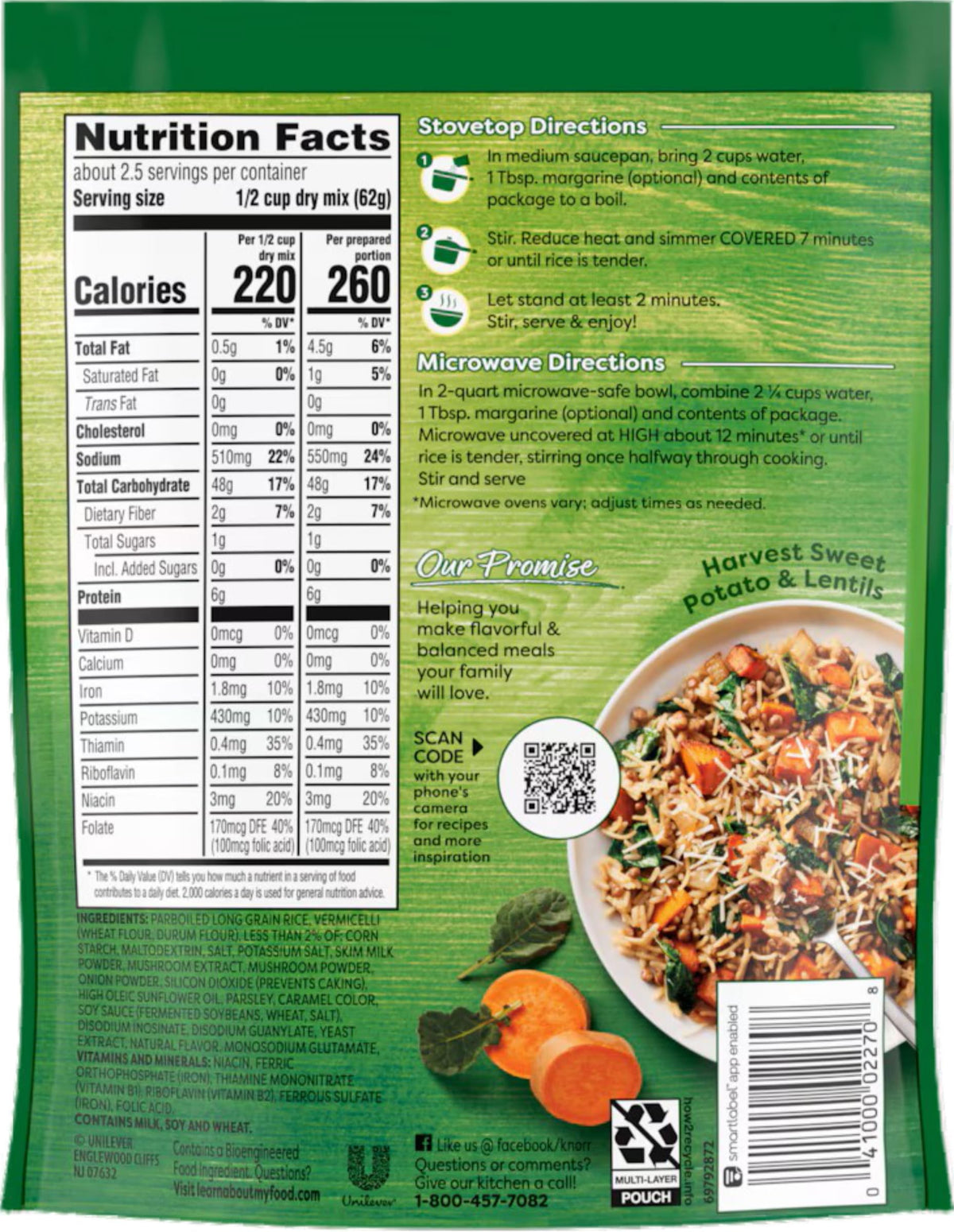 Knorr Mushroom Flavor Rice Sides ingredients close-up for a savory aroma boost.