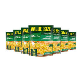 Knorr Pasta Sides Cheddar Broccoli pack on counter, convenient family meal starter.
