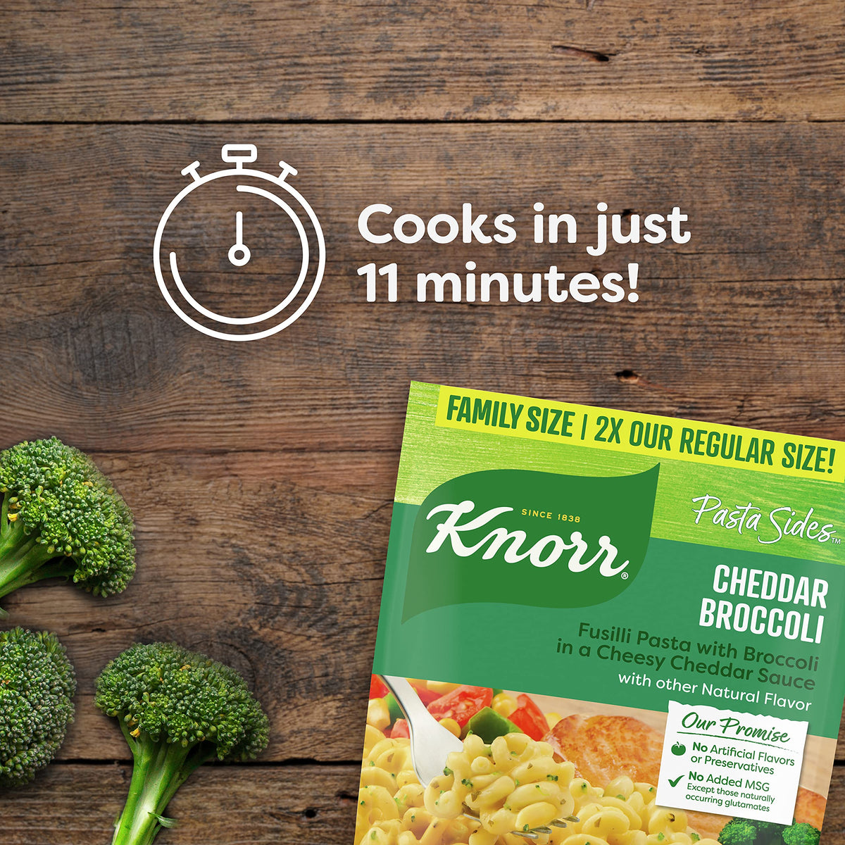 Knorr Cheddar Broccoli pasta dish ready to serve with creamy sauce.