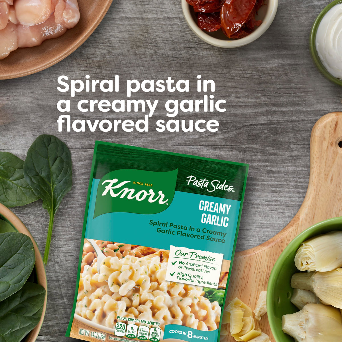 Microwave preparation of Knorr Creamy Garlic Pasta Sides for a fast side dish.