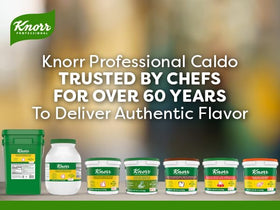 Pouring Knorr Professional beef bouillon into boiling water for savory broth