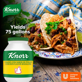 Knorr Professional bouillon label closeup highlights ingredients and flavor potential for recipes.