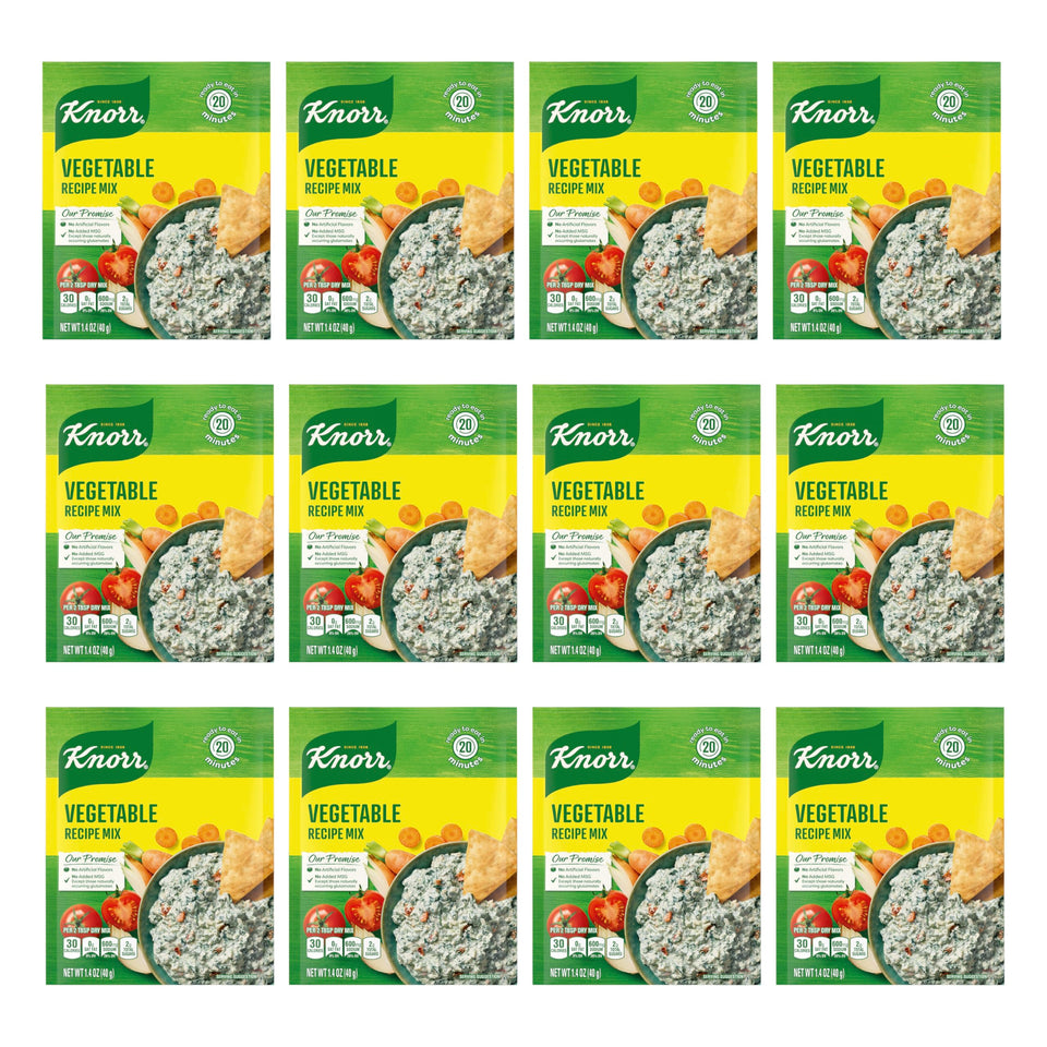 Knorr Recipe Mix Vegetable packaging shows a versatile pantry staple for soups and dips.