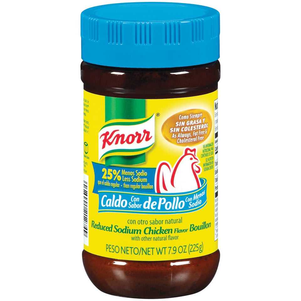 Knorr reduced-sodium chicken bouillon cubes pack adds rich flavor with less sodium.