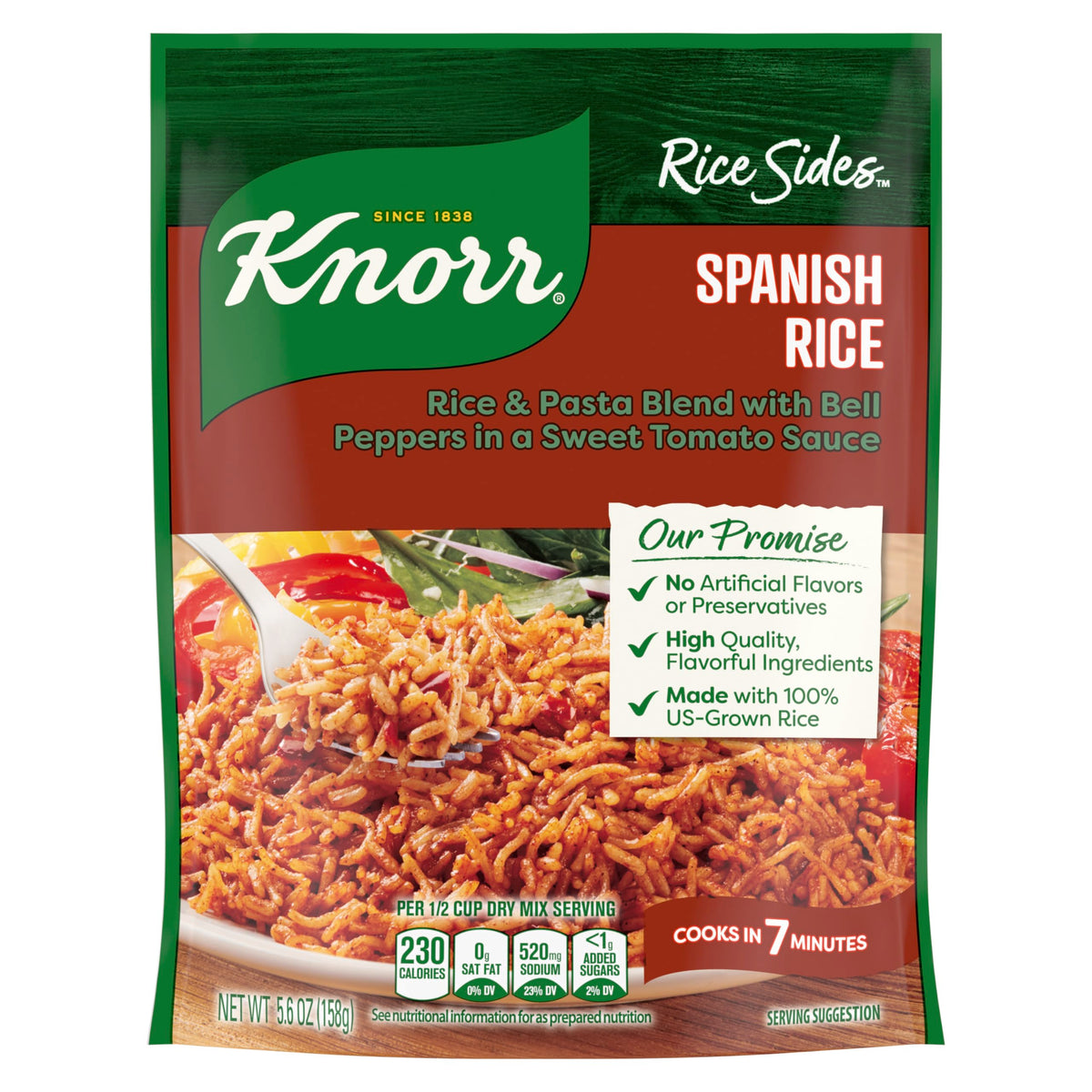 Knorr Rice Sides Spanish Rice with peppers-onions-tomatoes-garlic enhances weeknight meals.