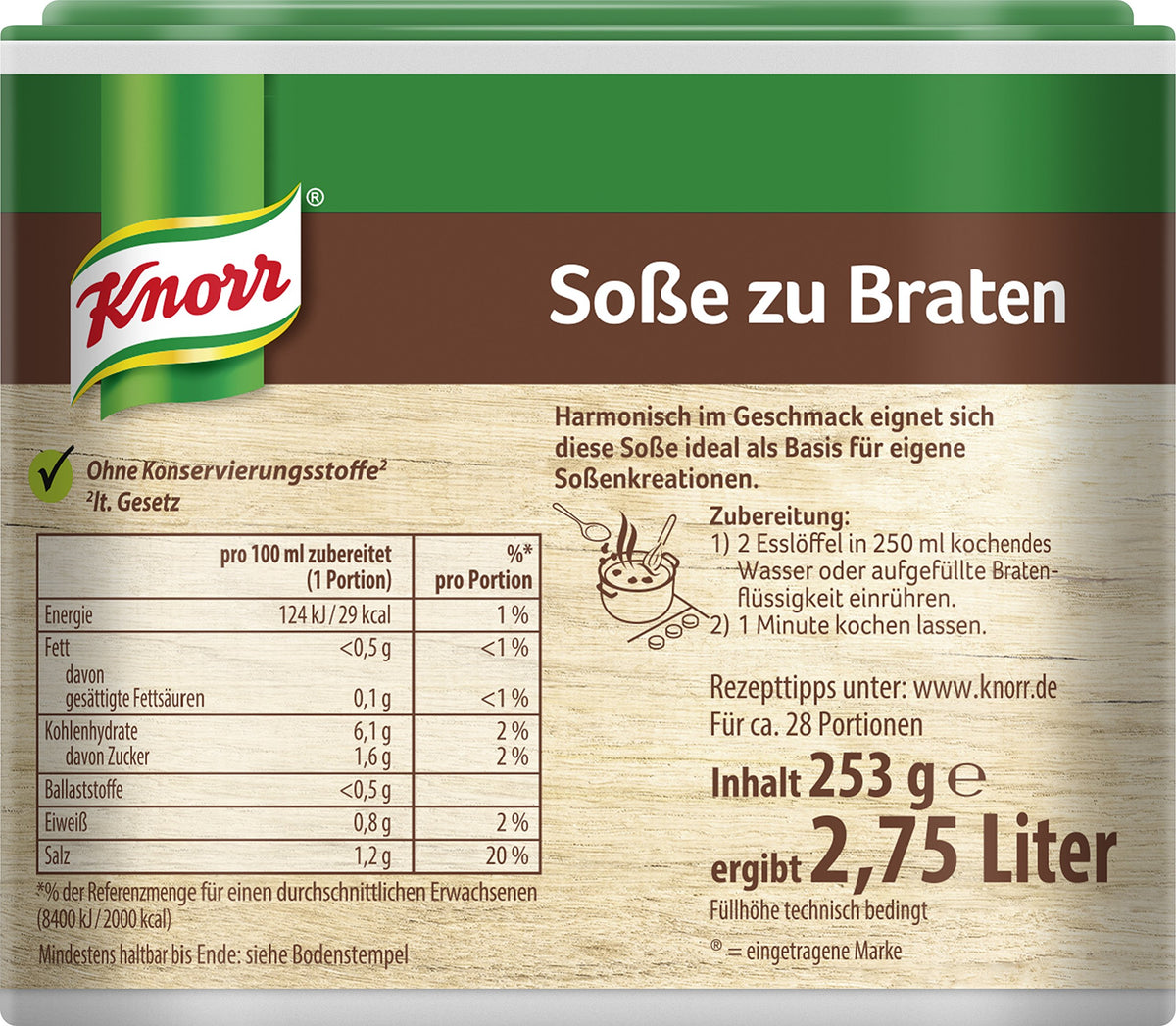 Knorr Roast Gravy label closeup showing rich color and pantry staple appeal.
