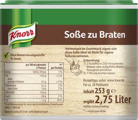 Knorr Roast Gravy label closeup showing rich color and pantry staple appeal.