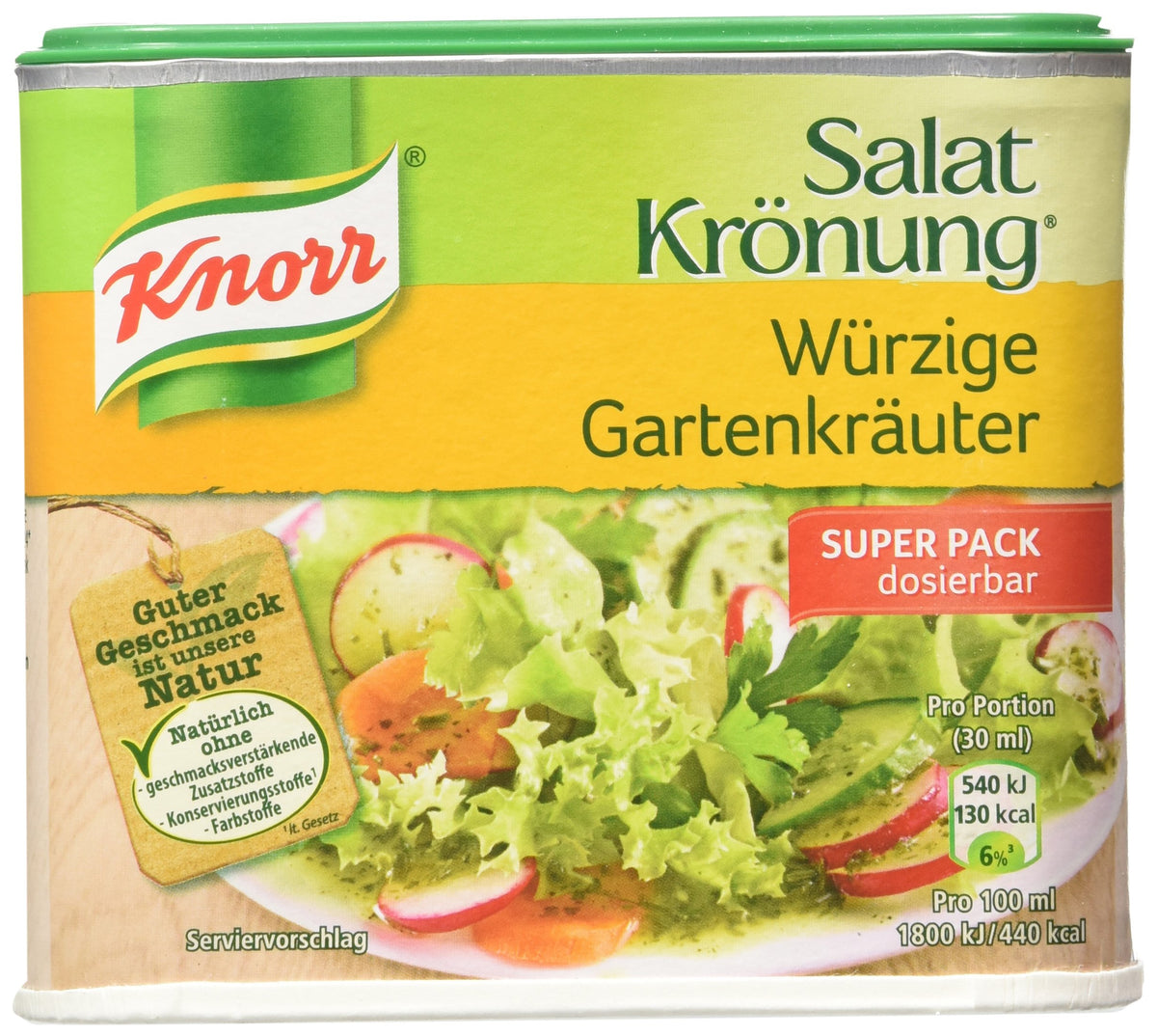 Knorr Garden Herbs dressing bottle pouring over greens for quick vinaigrette