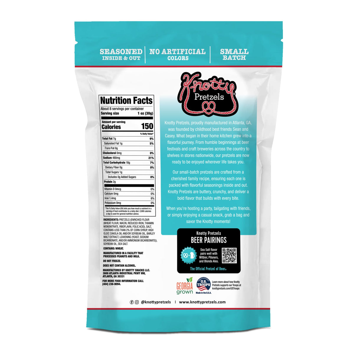 Knotty Pretzels 7.5oz snacking bag with resealable closure for easy, fresh enjoyment.