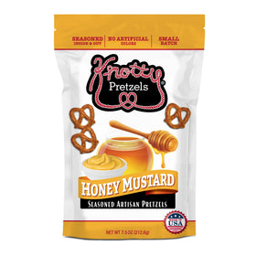 Knotty Pretzels Honey Mustard brand story highlights bold flavor.