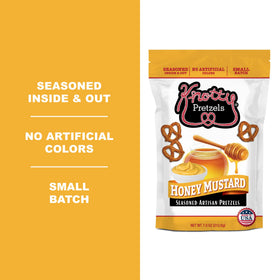Knotty Pretzels Honey Mustard resealable pack keeps crunch fresh at home.