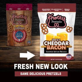 Knotty Pretzels Smoky Cheddar Bacon pantry-display setup.