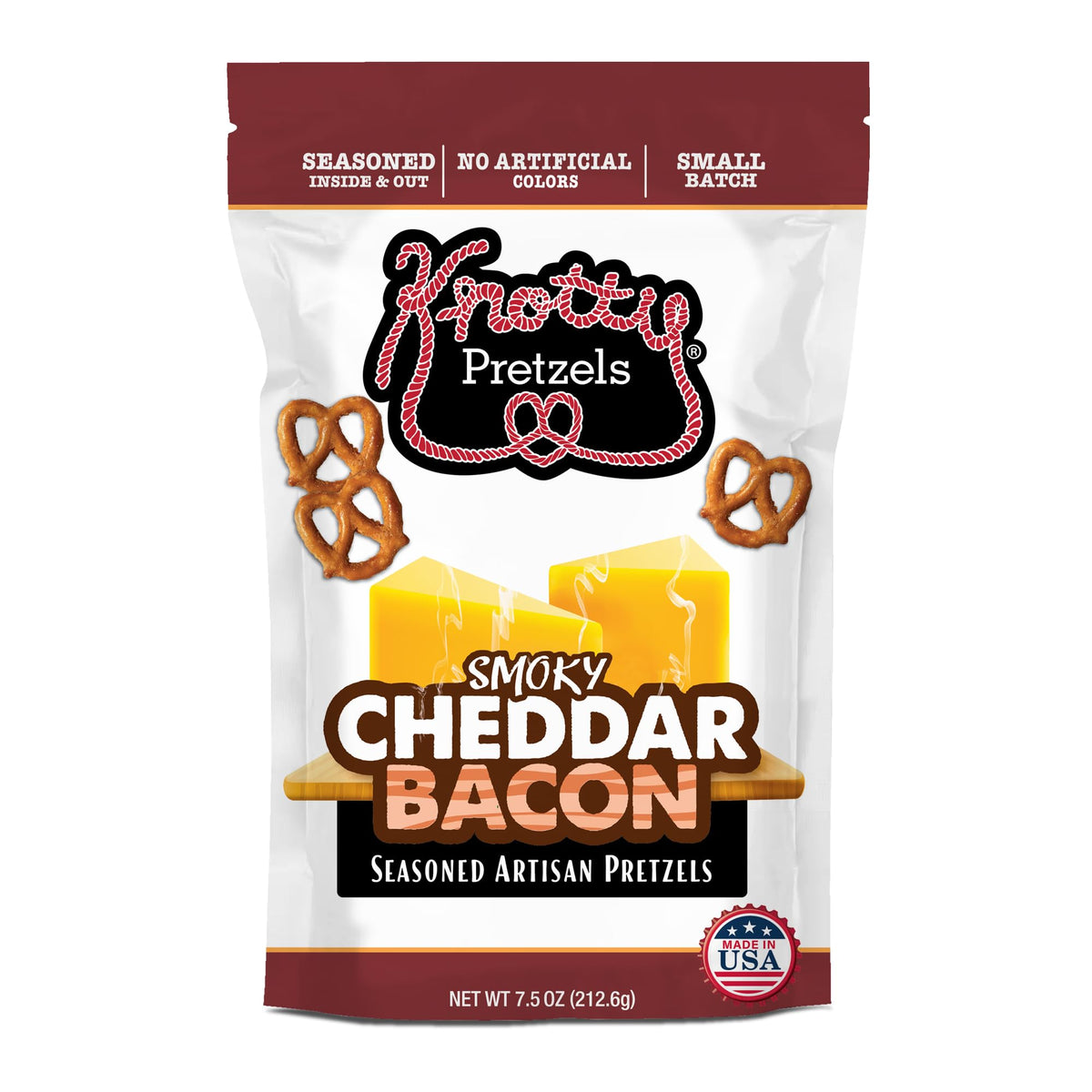 Knotty Pretzels Smoky Cheddar Bacon reseal feature for freshness.