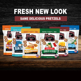 Knotty Pretzels Honey Mustard flavor in a resealable bag, great with your favorite craft brews