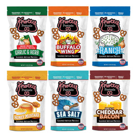 Knotty Pretzels Sea Salt flavor in a resealable bag, ideal for beer pairings and game nights