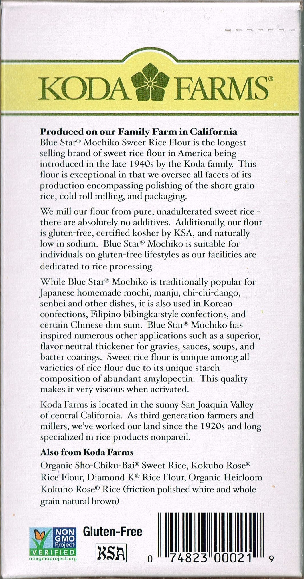 Koda Farms Mochiko Sweet Rice Flour Pack 3 ingredients and weight shown for planning