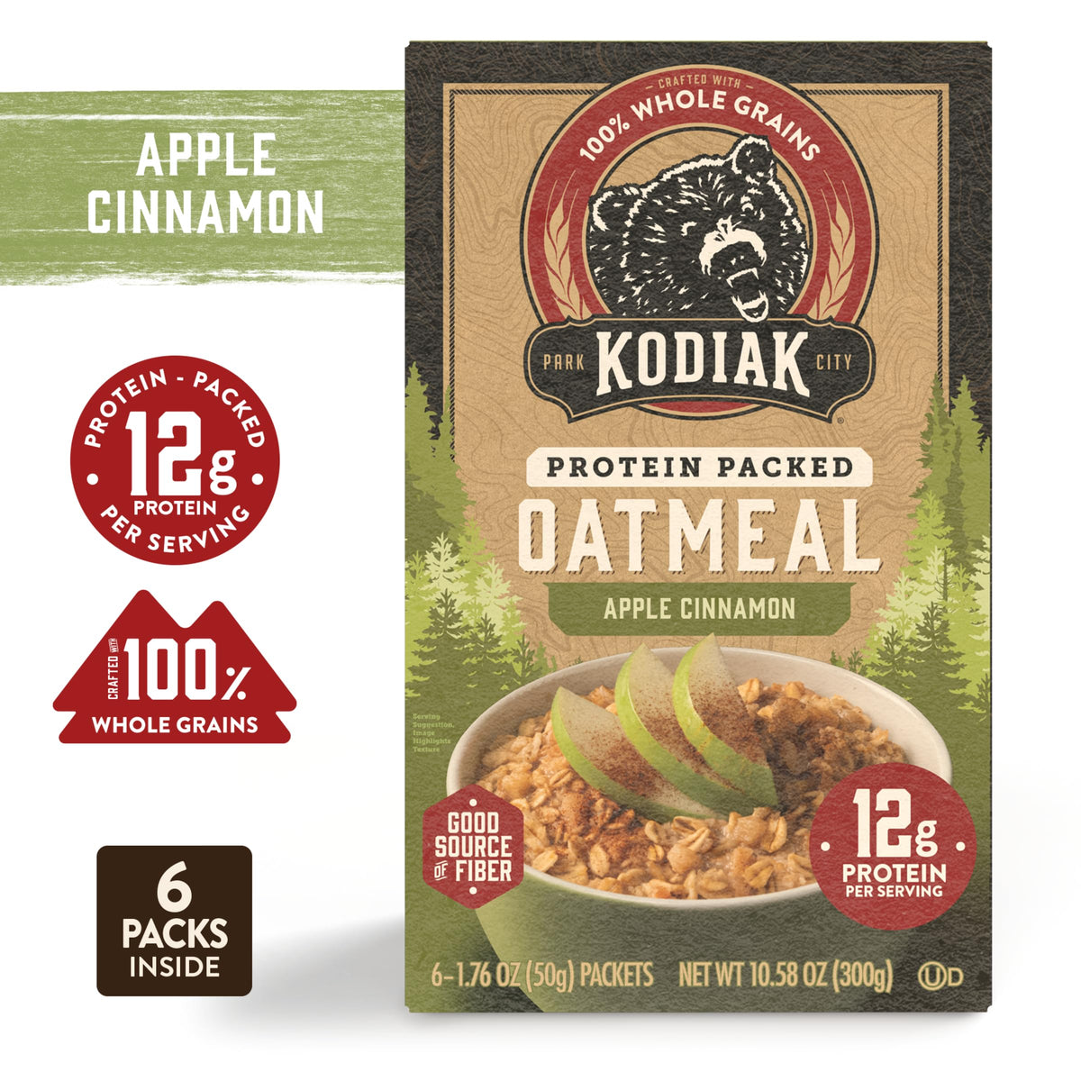Kodiak Cakes Apple Cinnamon instant oatmeal packets for convenient on-the-go mornings.