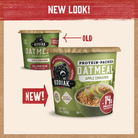 Kodiak Cakes Apple Cinnamon Oatmeal Cup steaming—quick, warm protein boost.