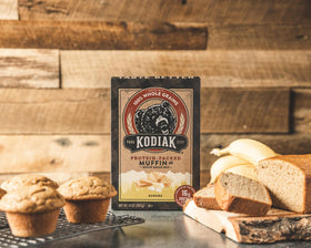 Kodiak Cakes banana muffin mix invites add-ins like nuts or chips.