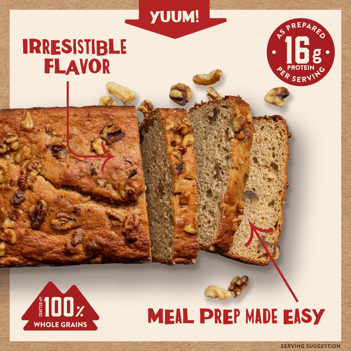 Kodiak Cakes packaging highlights 100% whole grains and protein-forward ingredients.