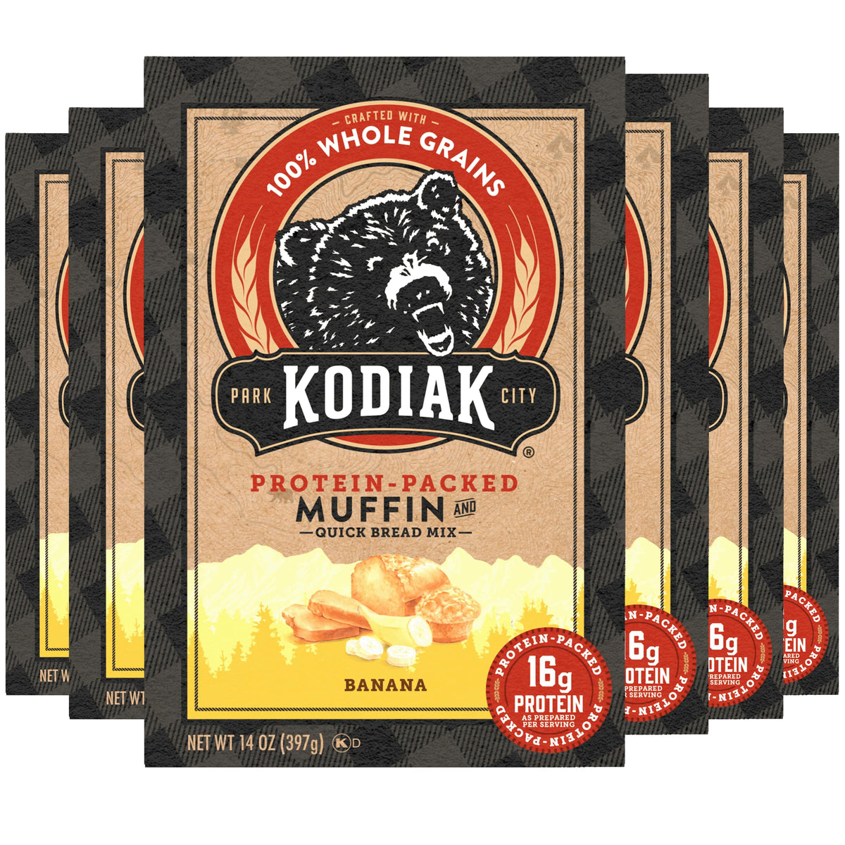 Kodiak Cakes banana muffin mix box ready to bake for a quick protein breakfast.