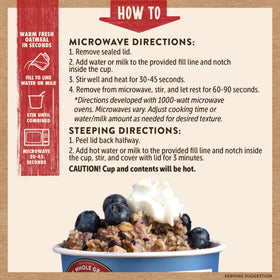 Single-serving cup beside water, emphasizing 1-minute ready-to-eat convenience.