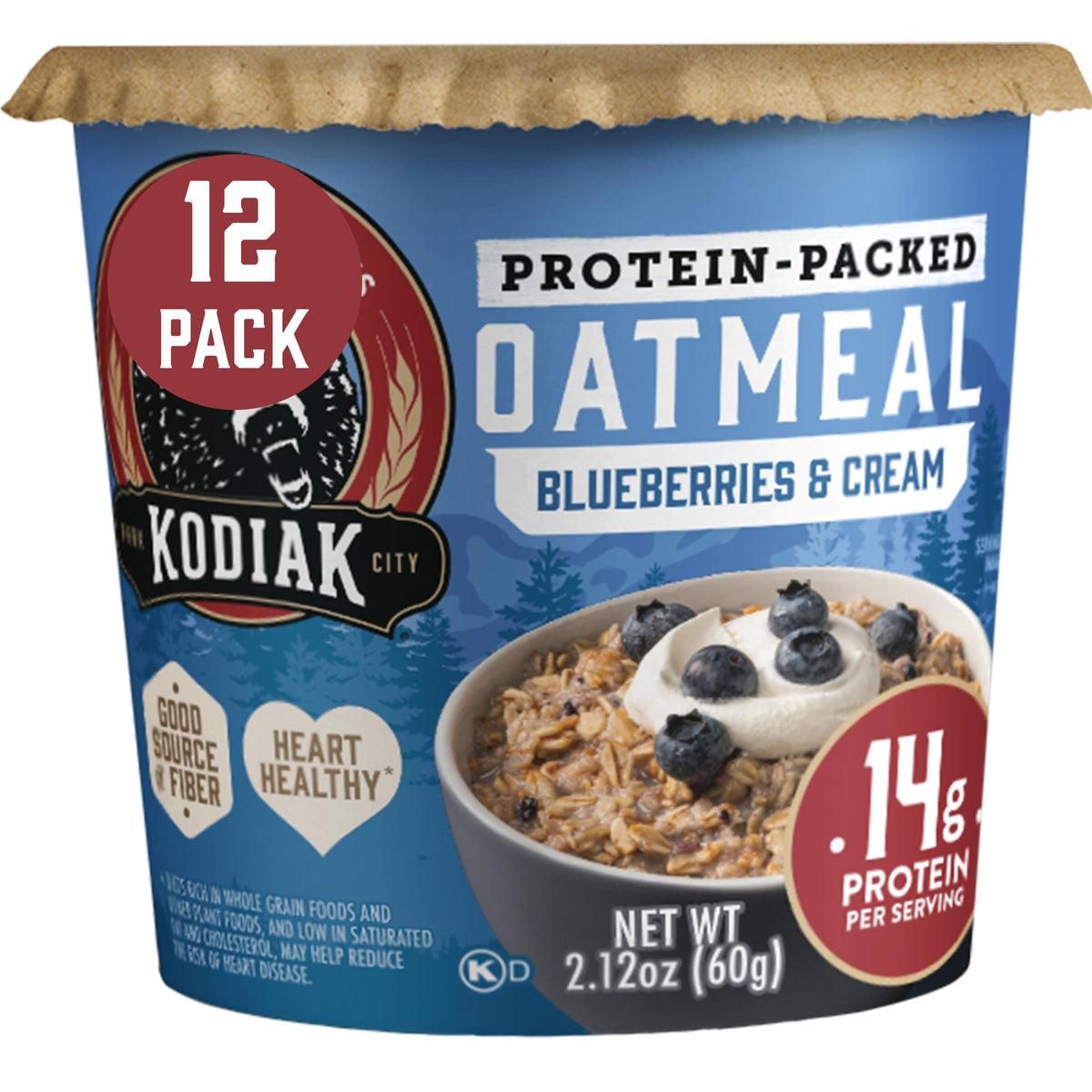 Kodiak Cakes Blueberries & Cream Oatmeal Cups in packaging, high-protein convenience for busy mornings.