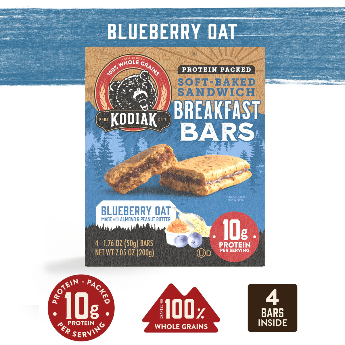 Kodiak Cakes Blueberry Oat Bar 12-box display makes stocking easy