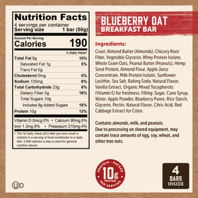 Kodiak Cakes Blueberry Oat Bar nutrition info shows 10g protein per serving