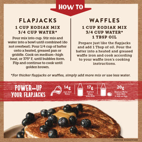 Kodiak Cakes waffles on a plate with syrup, protein-packed breakfast.