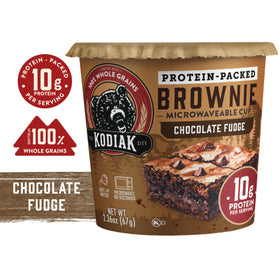 Kodiak Cakes brownie cup, prep with water or milk for quick protein.