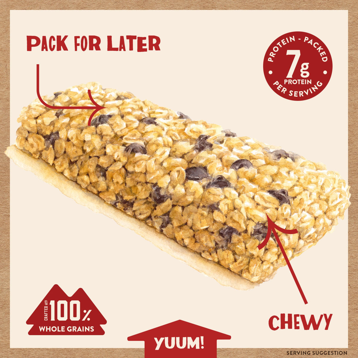 Kodiak Cakes Chewy Granola Bars Chocolate Chip on a trail for outdoor snacking