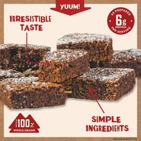 Kodiak Cakes Chocolate Fudge Brownie Mix batter pour, showcasing easy-prep for quick desserts