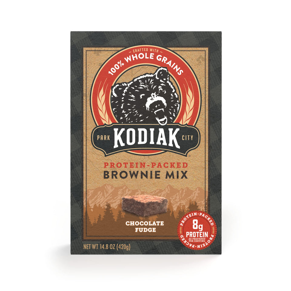 Kodiak Cakes Chocolate Fudge Brownie Mix pour reveals a protein-packed batter for a quick snack.