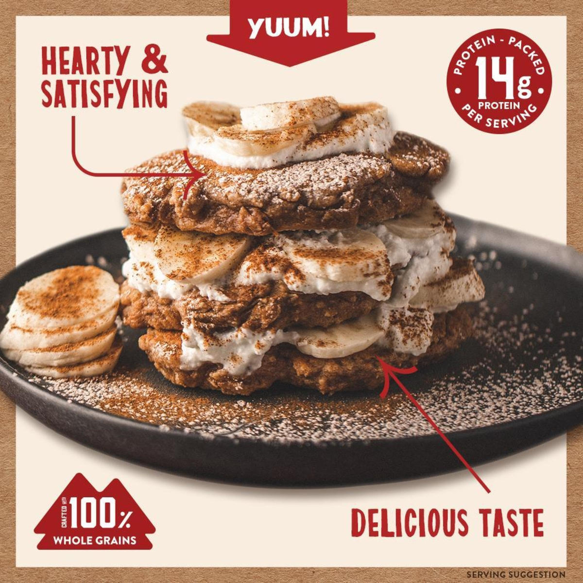 Kodiak Cakes Cinnamon Oat mix front showing 14g protein per serving.