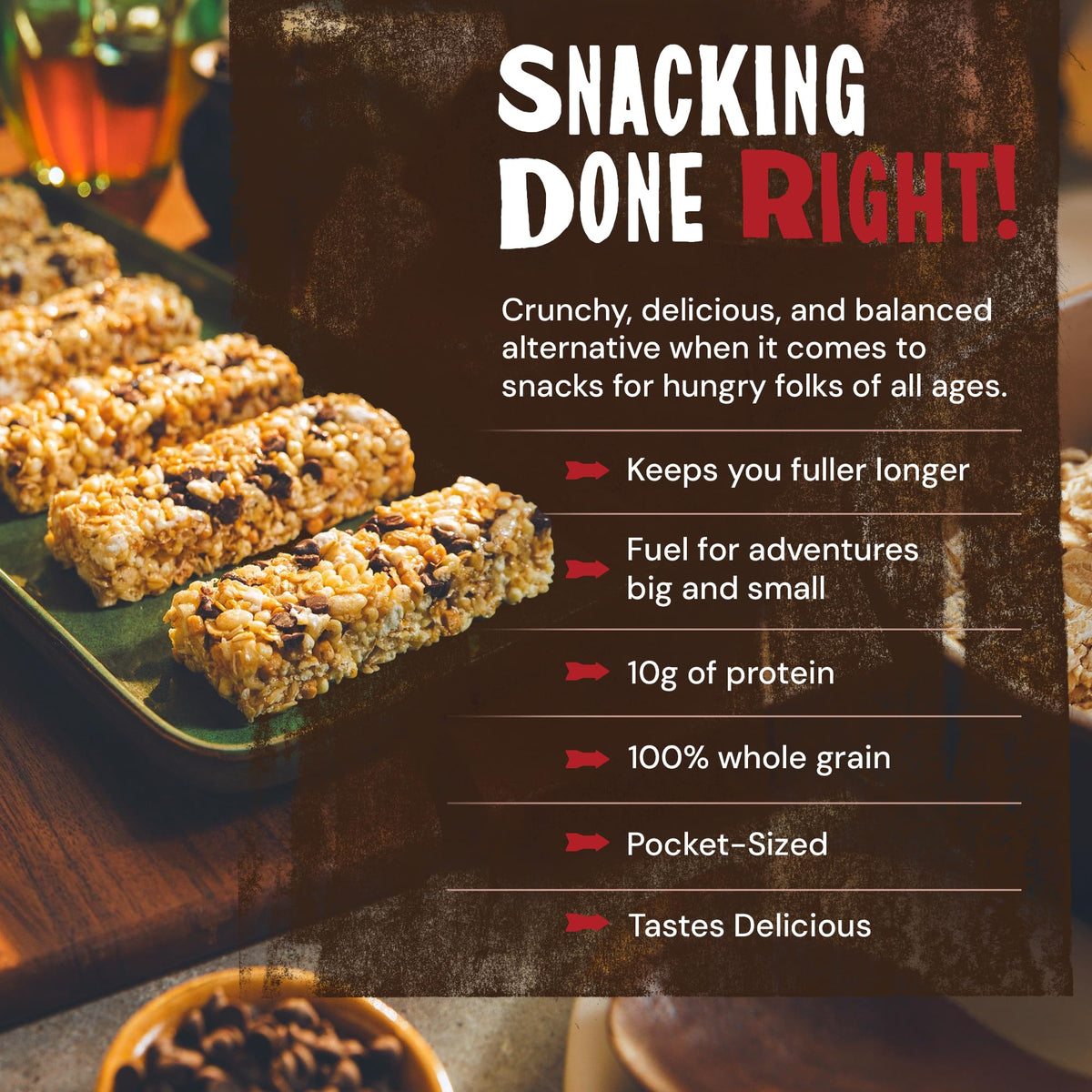 Close-up of Kodiak Cakes granola bar texture with oats and crunch